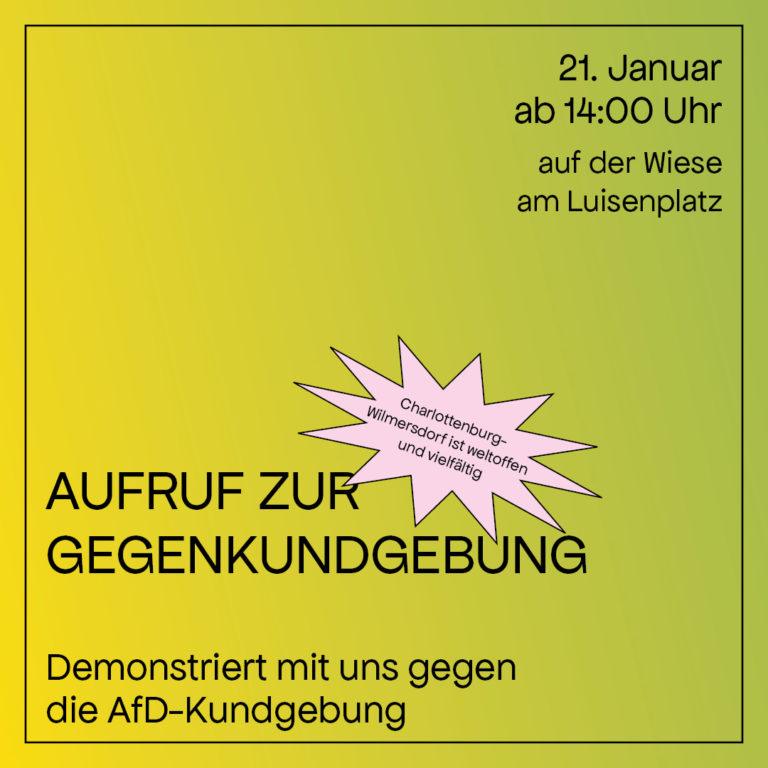 Aufruf zur Gegenkundgebung am 21.01.2023 ab 14:00 Uhr auf der Wiese am Luisenplatz!